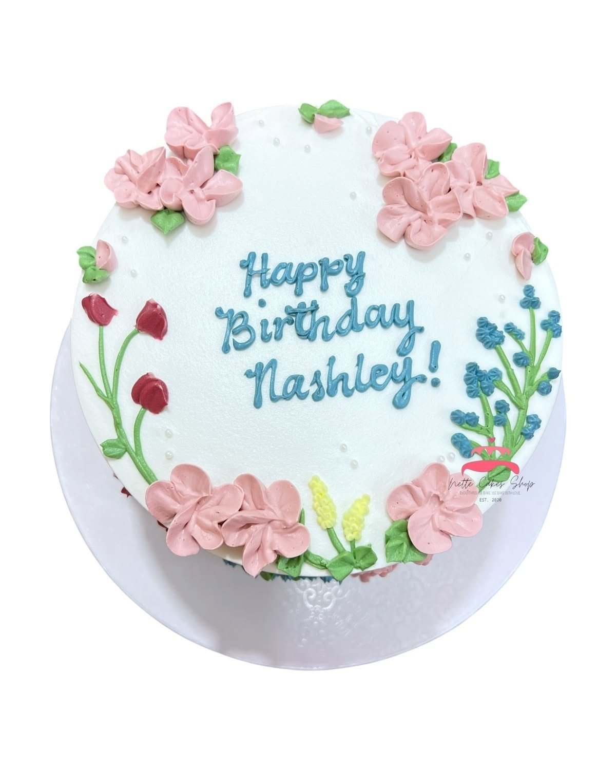 Hand-piped floral cake